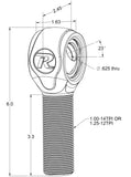 Ridetech R-Joint XL Rod End with 1in-14 Left Hand Thread - 90002899