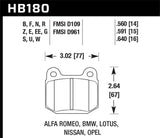 Hawk 03-08 Nissan 350Z (w/ Brembo Brakes) / 02-06 Mitsubishi Lancer Evo Blue 42 Rear Brake Pads - HB180EE.560