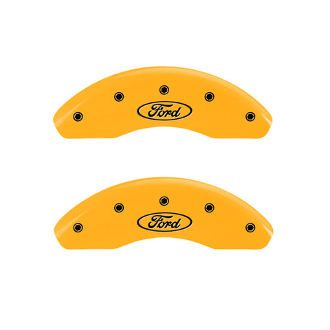 MGP 4 Caliper Covers Engraved Front & Rear Oval logo/Ford Yellow finish black ch - 10225SFRDYL