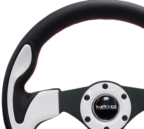 NRG Reinforced Steering Wheel (320mm) Blk w/White Trim & 4mm 3-Spoke - RST-001WT