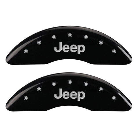 MGP 4 Caliper Covers Engraved Front JEEP Engraved Rear JEEP Grill logo Black finish silver ch - 42012SJPLBK