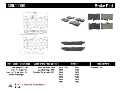 StopTech Performance 06 Lexus GS300/430 / 07-08 GS350 / 06-08 IS350 Front Brake Pads - 309.11180