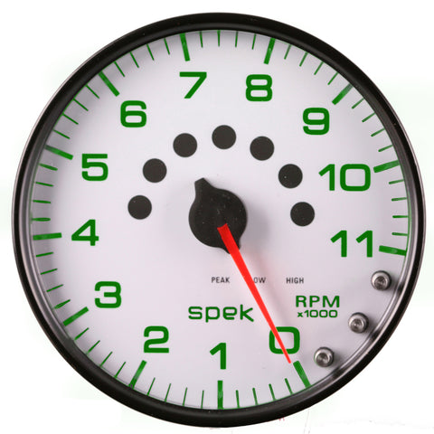 Autometer Spek-Pro Gauge Tachometer 5in 11K Rpm W/Shift Light & Peak Mem White/Black - P23912