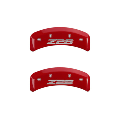 MGP 4 Caliper Covers Engraved Front Gen 4/Camaro Engraved Rear Gen 4/Z28 Red finish silver ch - 14026SZ84RD