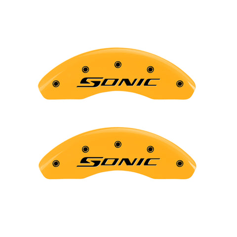 MGP Front set 2 Caliper Covers Engraved Front Sonic Yellow finish black ch - 14213FSNCYL