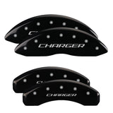 MGP 4 Caliper Covers Engraved Front & Rear With stripes/Challenger Black finish silver ch - 12088SCL1BK