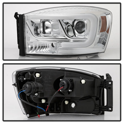 Spyder Dodge Ram 1500 06-08 V2 Projector Headlights - Light Bar DRL - Chrome (PRO-YD-DR06V2-LB-C) - 5085290