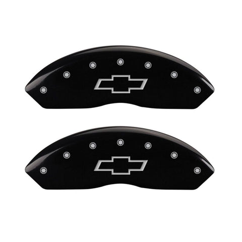 MGP 4 Caliper Covers Engraved F & R Bowtie Black Finish Silver Char 2014 Chevrolet Express 2500 - 14243SBOWBK