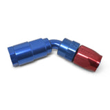 Russell Performance 3/8in SAE Quick Disc Female to -6 Hose Red/Blue 45 Degree Hose End - 611210