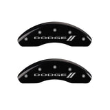 MGP 4 Caliper Covers Engraved Front & Rear With stripes/Dodge Black finish silver ch - 12198SDD3BK