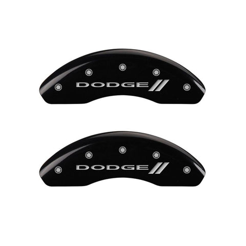 MGP 4 Caliper Covers Engraved Front & Rear With stripes/Dodge Black finish silver ch - 12127SDD3BK