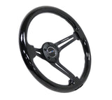 NRG Reinforced Steering Wheel (350mm / 3in. Deep) Blk Wood w/Blk Matte Spoke/Black Center Mark - RST-018BK-BK