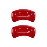 MGP 4 Caliper Covers Engraved Front & Rear With stripes/Charger Red finish silver ch - 12162SCH1RD