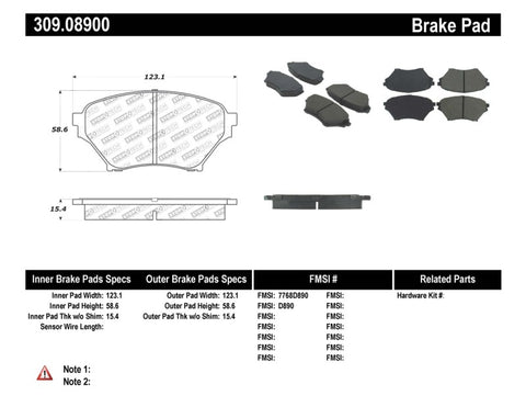 StopTech Performance 01-05 Miata w/ Sport Suspension Front Brake Pads D890 - 309.08900