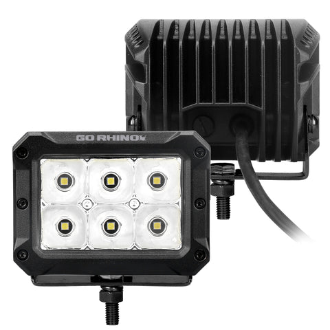 Go Rhino Xplor Bright Series Rectangle LED Spot Light Kit (Surface/Thread Stud Mnt) 4x3 - Blk (Pair) - 753003023SBS