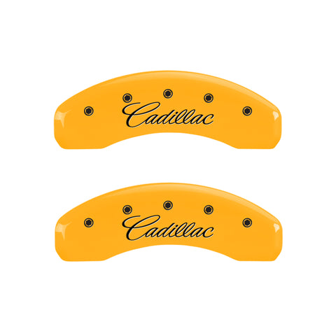 MGP 4 Caliper Covers Engraved F & R Cursive/Cadillac Yellow Finish Black Char 2007 Cadillac DTS - 35005SCADYL