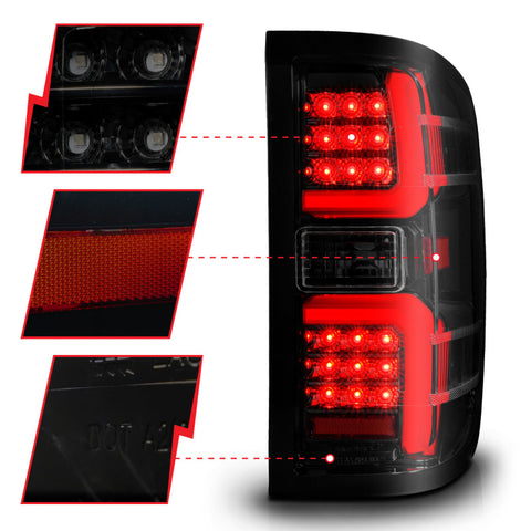 ANZO 15-19 Chevrolet Silverado 2500 HD/3500 HD LED Taillight w/ Sequential Black Housing/Smoke Lens - 311451