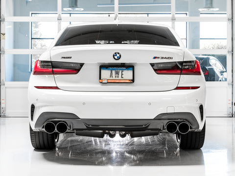 AWE Tuning 2019+ BMW M340i (G20) Resonated Touring Edition Exhaust - Quad Chrome Silver Tips - 3015-42150