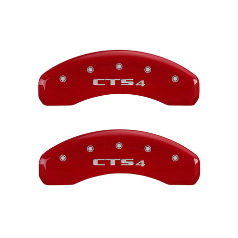 MGP 4 Caliper Covers Engraved Front Cursive/Cadillac Engraved Rear CTS4 Red finish silver ch - 35013SCT4RD