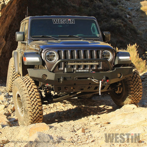 Westin 18-19 Jeep Wrangler JL WJ2 Full Width Front Bumper w/Bull Bar Textured Black - 59-80115