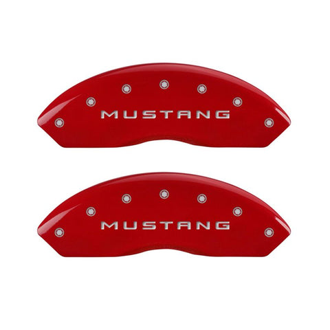 MGP 4 Caliper Covers Engraved Front Mustang Engraved Rear 50 Red finish silver ch - 10198SM50RD