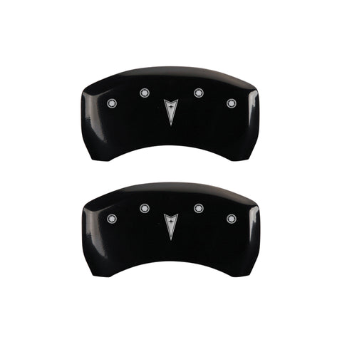 MGP 4 Caliper Covers 98-02 Pontiac Firebird (Ex WS6) Front Pontiac Rear Arrow Blk Finish Silver Char - 18028SPONBK