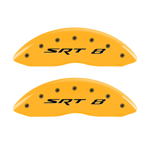 MGP 4 Caliper Covers Engraved Front & Rear Srt8 Yellow Finish Black Char 2006 Jeep Commander - 42002SSR8YL