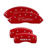 MGP 4 Caliper Covers Engraved Front Cursive/Cadillac Engraved Rear SRX Red finish silver ch - 35002SSRXRD