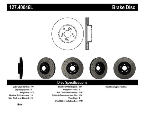 StopTech Nissan 370Z / 01-03 Acura CL / 06 EL / 04-09 TSX / 03-07 Honda Accord Coupe M/T / 05-08 Se - 127.40046L