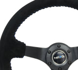 NRG Reinforced Steering Wheel (350mm / 3in. Deep) Blk Suede/Blue BBall Stitch w/5mm Matte Blk Spokes - RST-036MB-S-BL