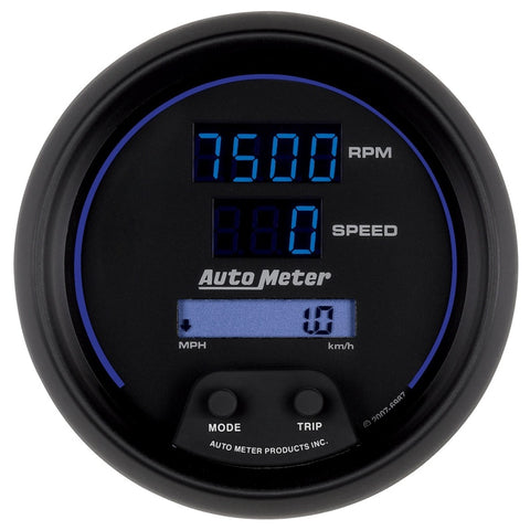 Autometer 85.7mm Black Digital 8000rpm/160mph or 260kmph Electric Tachometer/Speedometer Combo - 6987