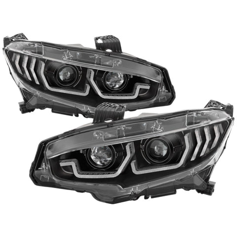 Spyder Honda Civic 16-18 2DR/4DR/Hatchback Headlight Black PRO-YD-HC16PL-SEQ-BK - 5087539