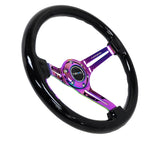 NRG Reinforced Steering Wheel (350mm / 3in. Deep) Blk Wood w/Blk Matte Spoke/Neochrome Center Mark - RST-018BK-MC