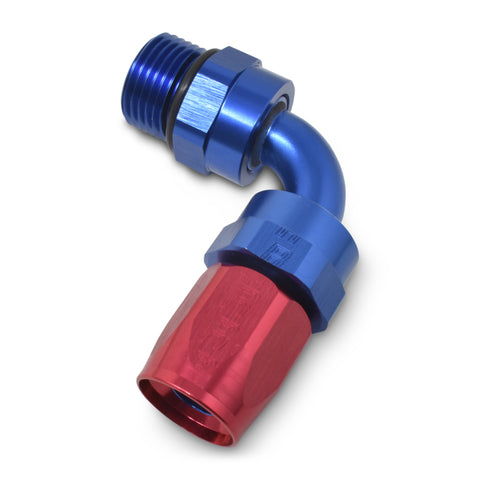 Russell Performance Swivel Hose End Assy #10 AN Male SAE Port to #8 Hose 90 Deg Red/Blue Anodized - 612430