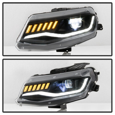 Spyder Chevy Camaro 16-18 Halogen Model Full LED Headlights Black PRO-YD-CCAM16HALAP-SEQ-BK - 5087317