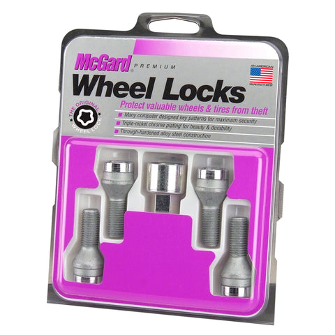 McGard Wheel Lock Bolt Set - 4pk. (Cone Seat) M14X1.5 / 19mm Hex / 31.0mm Shank Length - Chrome - 27000