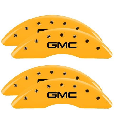 MGP 4 Caliper Covers Engraved Front & Rear GMC Yellow finish black ch - 34003SGMCYL