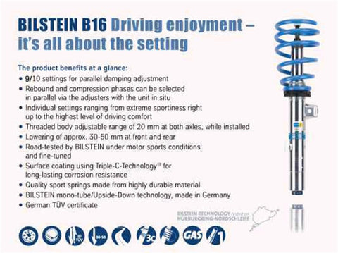 Bilstein B16 (PSS10) 13-15 BMW 228xDrive / 328xi / 435xi Front & Rear Perf Susp System - 48-207287