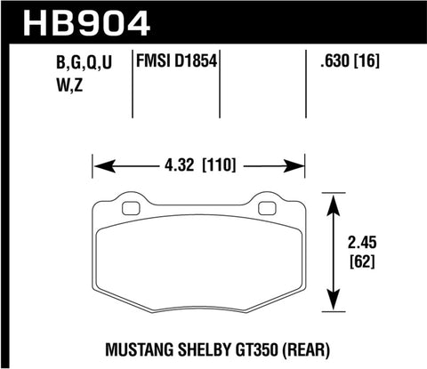 Hawk 15-17 Ford Mustang Shelby GT350/GT350R DTC-80 Race Rear Brake Pads - HB904Q.630