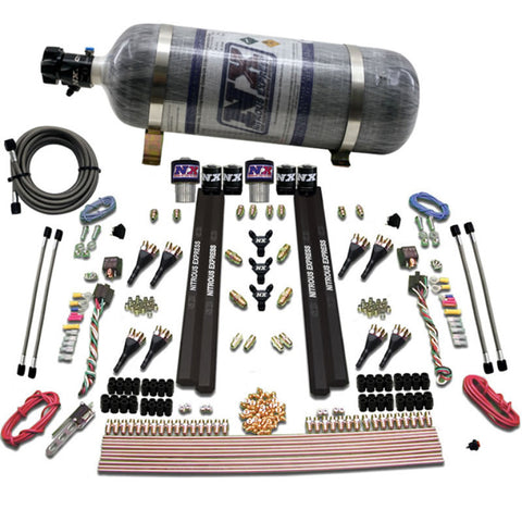 Nitrous Express SX2 Dual Stage/Gas/Rails 8 Nozzles Nitrous Kit (200-1200HP) w/Composite Bottle - 90209-12