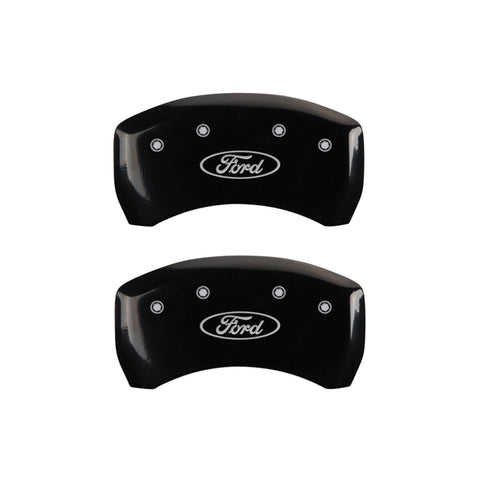 MGP 4 Caliper Covers Engraved Front & Rear Oval logo/Ford Black finish silver ch - 10222SFRDBK