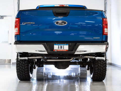 AWE Tuning 2015+ Ford F-150 0FG Dual Exit Performance Exhaust System w/5in Chrome Silver Tips - 3015-32104