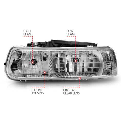 ANZO 1999-2002 Chevrolet Silverado 1500 Crystal Headlights Chrome - 111011