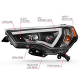 ANZO 14-18 Toyota 4 Runner Plank Style Projector Headlights Black w/ Amber - 111416