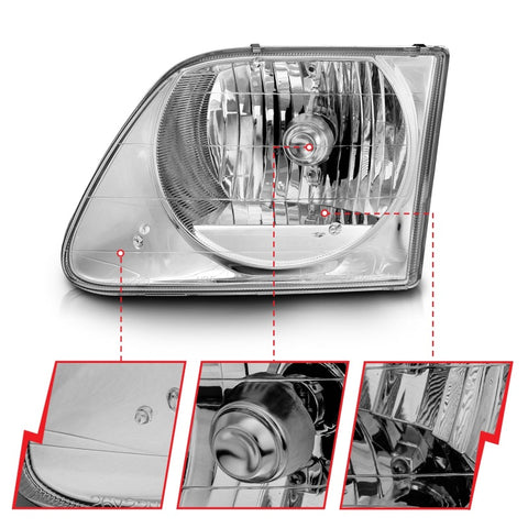 ANZO 1997-2003 Ford F-150 Crystal Headlights Chrome - 111030