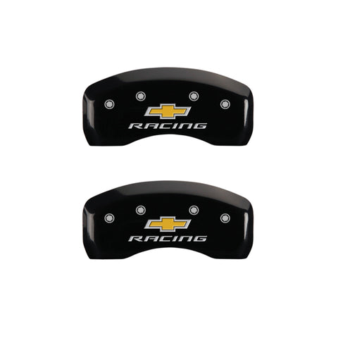 MGP 4 Caliper Covers Engraved F & R Chevy Racing Black Finish Silver Char 2019 Chevrolet Malibu - 14244SBRCBK