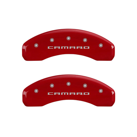 MGP 4 Caliper Covers Engraved Front & Rear Gen 5/Camaro Red finish silver ch - 14241SCA5RD