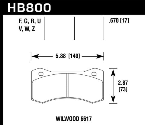 Hawk Wilwood 17mm 6617 Caliper Performance Ceramic Brake Pads - HB800Z.670