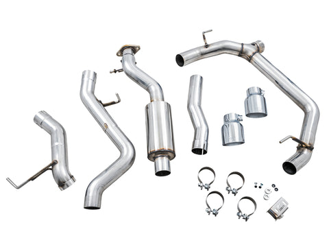 AWE Tuning 2021+ Ford Bronco 0FG Dual Rear Exit Exhaust w/Chrome Silver Tips & Bash Guard - 3015-32456