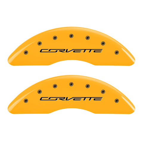 MGP 4 Caliper Covers Engraved Front & Rear C7/Corvette Yellow finish black ch - 13084SCV7YL